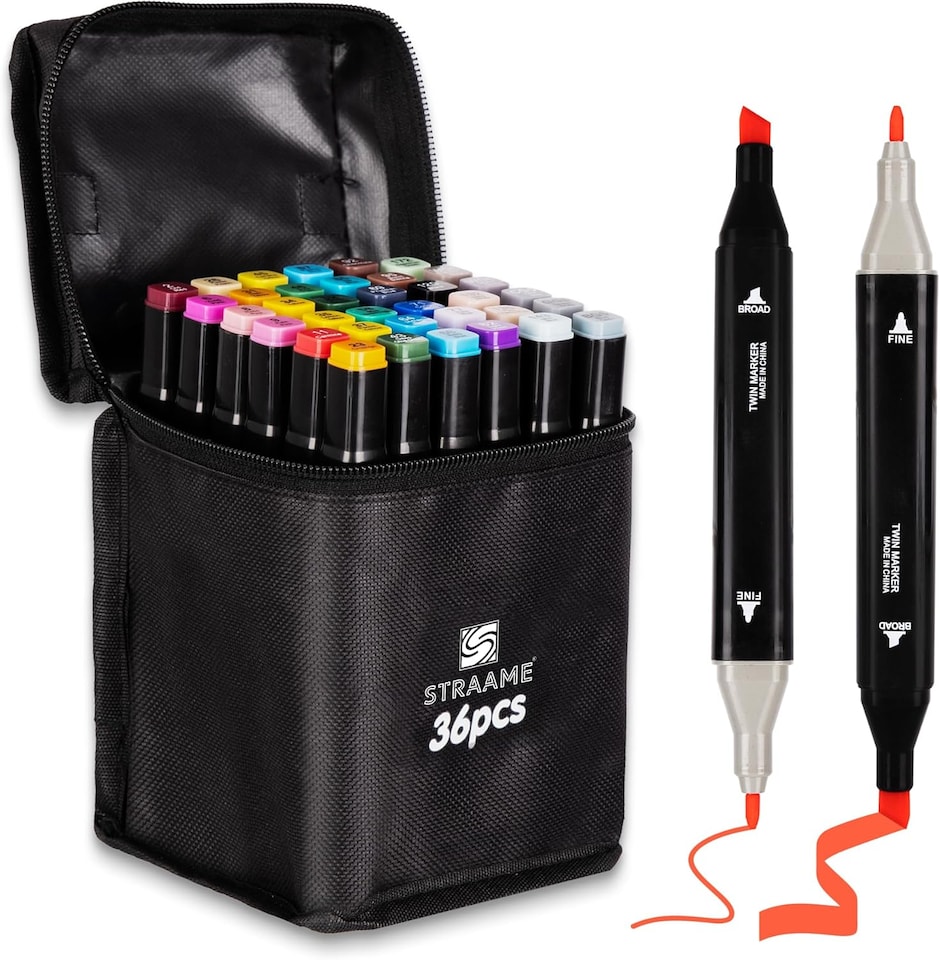 image 1 of Straame Alcohol Markers – Dual-Tip Colouring Pens, (Set of 36)