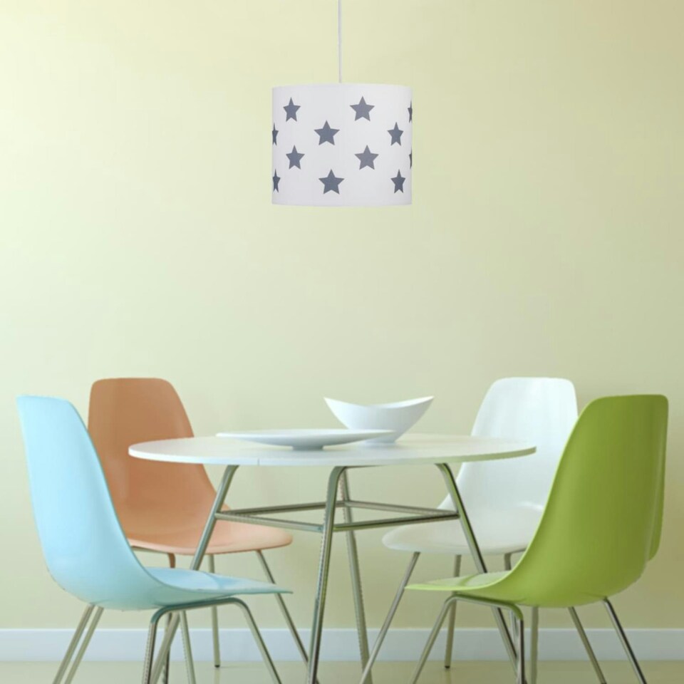 image 1 of First Choice Lighting Set of 2 White with Grey Stars 25cm Light Shades Grey
