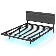 COSTWAY King Size Floating Bed Frame with Charging Grey