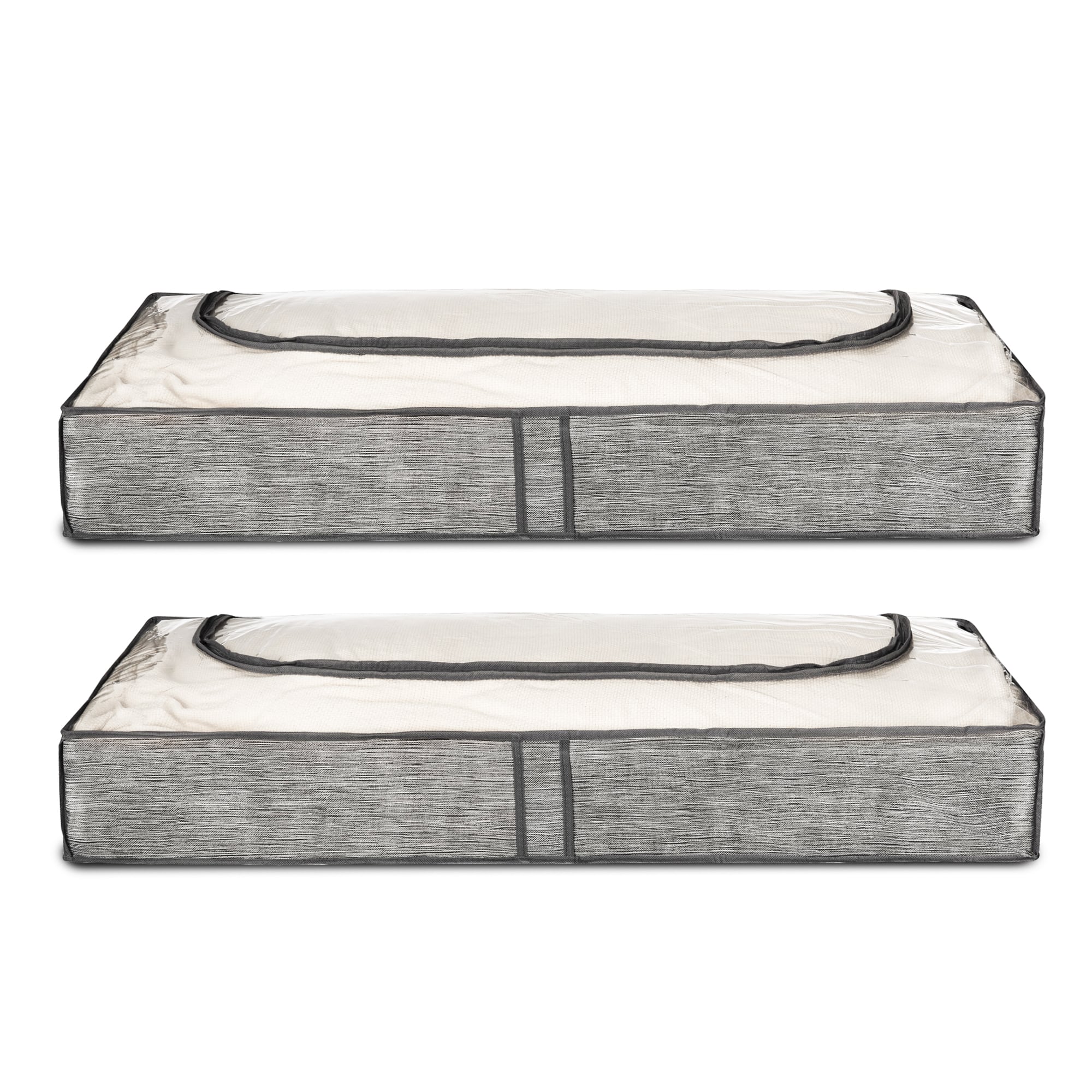 Set of 2 Grey Linen Printed Underbed Storage Bag with Viewing Panel