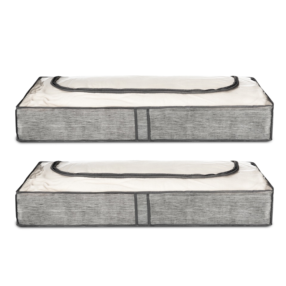 image 1 of Set of 2 Grey Linen Printed Underbed Storage Bag with Viewing Panel
