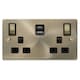 image 2 of SE HOME Antique Brass 2 Gang 13A DP Ingot Type A & C USB Twin Double Switched Plug Socket Brown | Antique Brass
