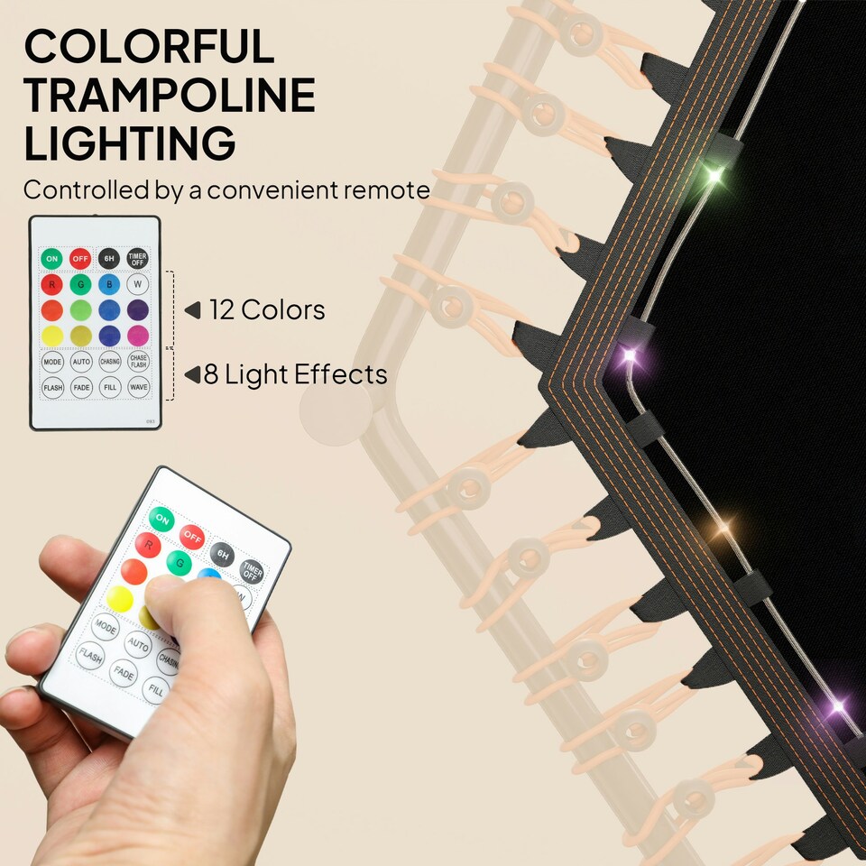 image 1 of SPORTNOW 45" Fitness Trampoline with Adjustable Handle, LED Lights, Orange