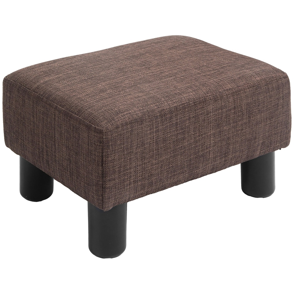 image 1 of HOMCOM Chic Linen Fabric Footstool Ottoman Cube with 4 Plastic Legs Brown
