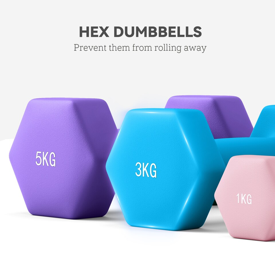 image 1 of SPORTNOW Dumbbells Set with Storage Rack, 2 x 1kg, 2 x 3kg, 2 x 5kg, Pink
