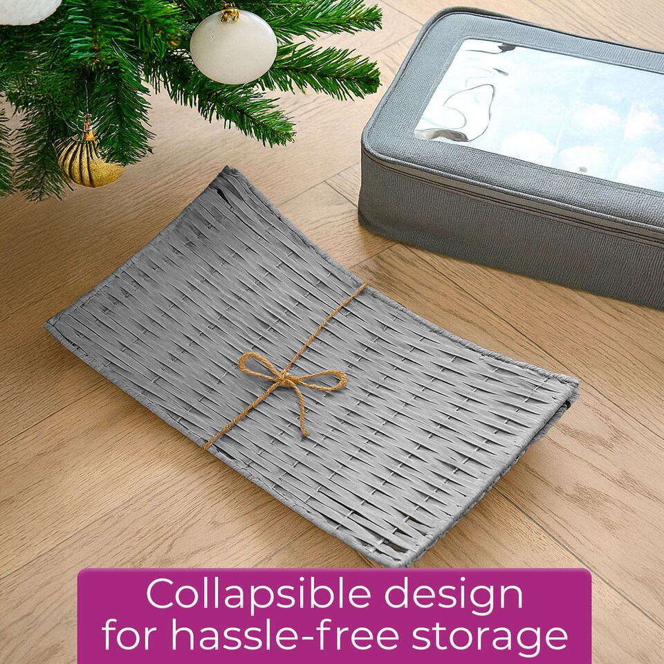 image 1 of Neo Grey Willow Christmas Tree Skirt Natural Rustic Handwoven Half Split Willow Base Cover Hider Collar