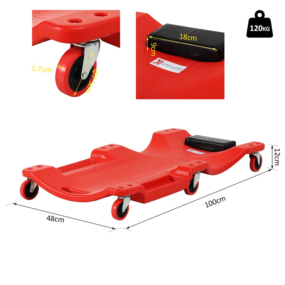 image 1 of DURHAND Mechanic Vehicle Creeper Rolling Moulded Workshop Garage Assistance | Red
