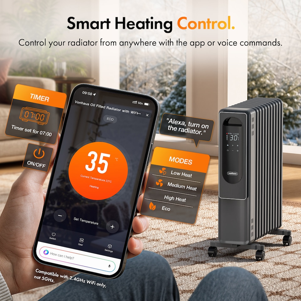 image 1 of VonHaus Oil Filled Radiator 11 Fin with WiFi/Remote Control