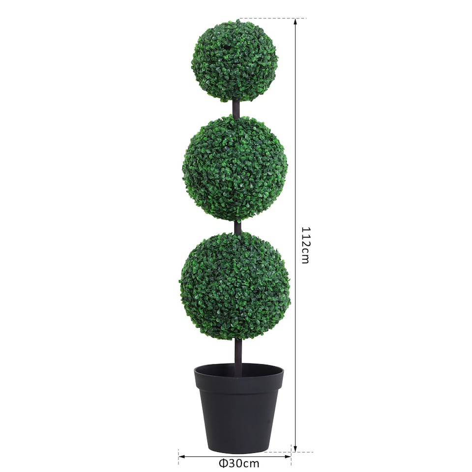 image 1 of Outsunny Set of 2 Artificial Boxwood Ball Topiary Trees Potted Decorative Plant Indoor Decor (112cm)