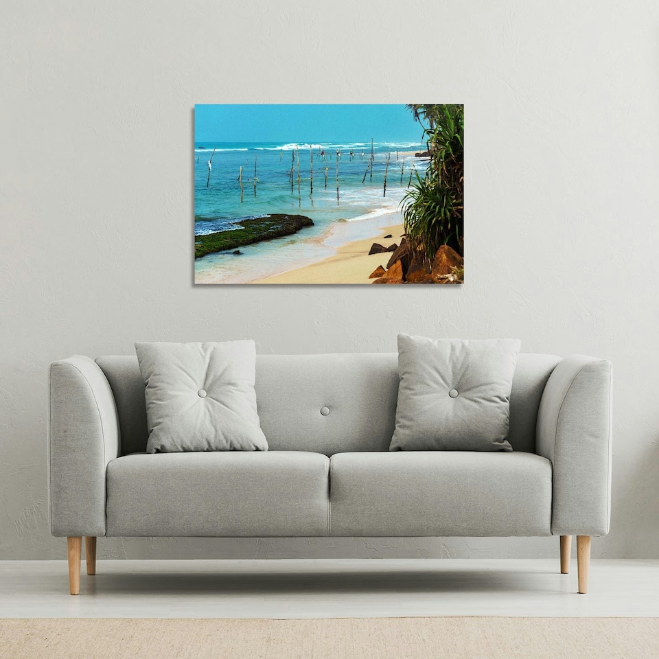 image 1 of Fishermen on the ocean coast of Sri Lanka (Canvas Print) | Cream