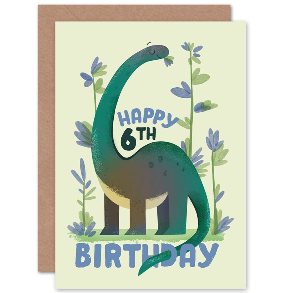 image 1 of Dinosaur Apatosaurus Age 6 Year Old Child Kids 6th Birthday Card