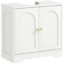 HOMCOM Modern Under Sink Cabinet for Basin without or with Pedestal, White White | Gold-tone knobs