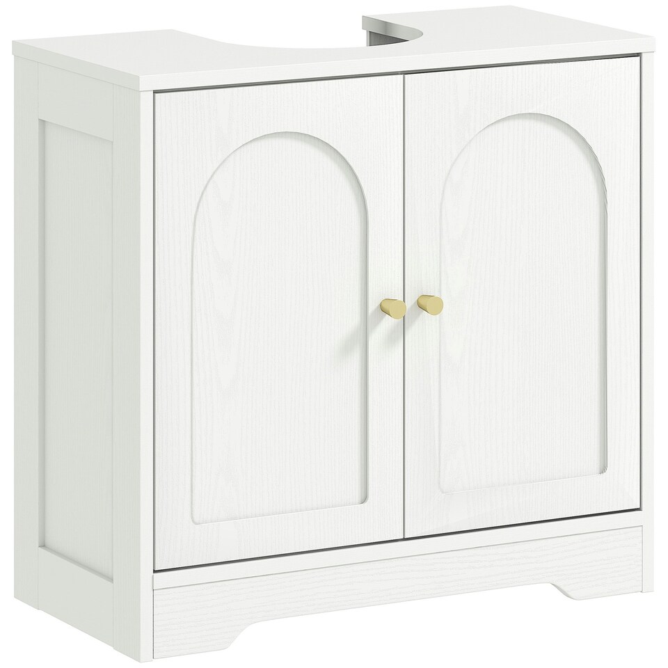 image 1 of HOMCOM Modern Under Sink Cabinet for Basin without or with Pedestal, White White | Gold-tone knobs