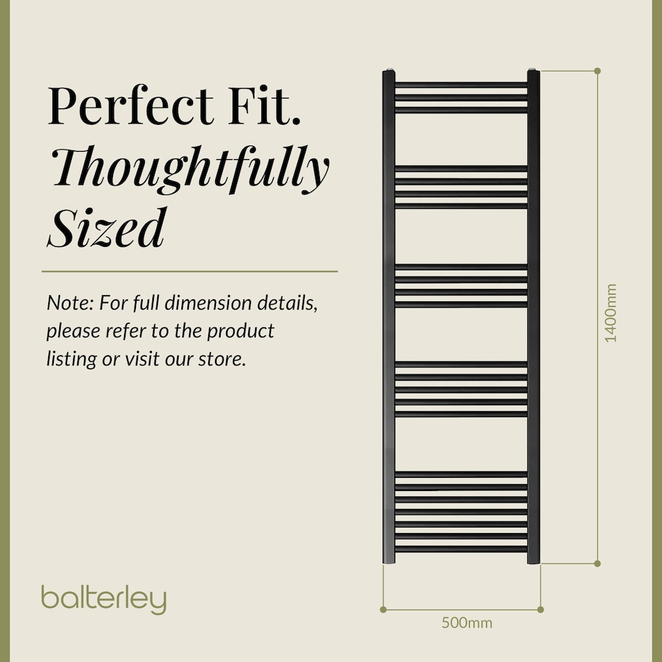 image 1 of Straight Heated Towel Rail Radiator, 781W, 500 x 1400mm, Matt Black | Black | Matt Black
