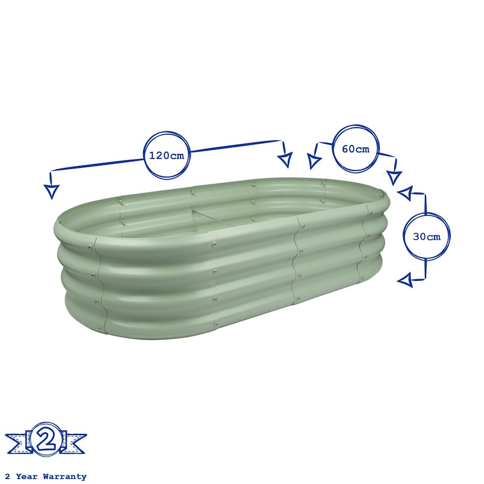 image 1 of Harbour Housewares Rounded Galvanised Steel Raised Garden Bed - 120cm x 60cm - Green