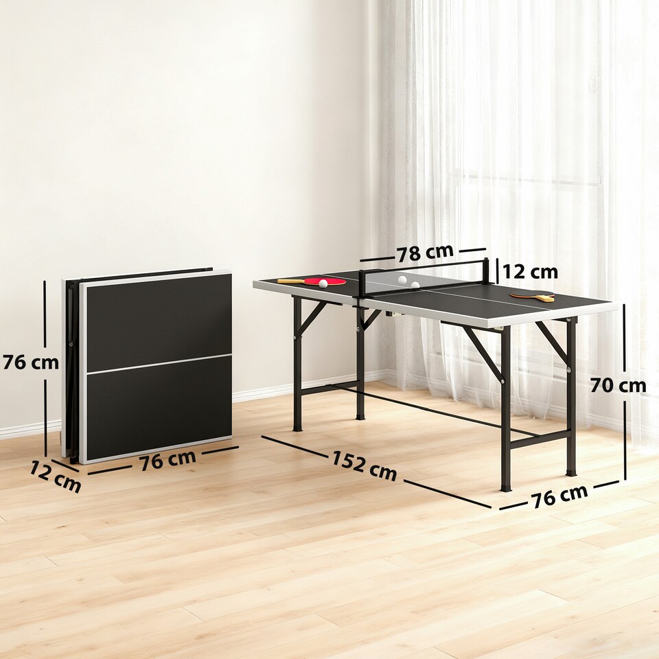 image 1 of SPORTNOW 5ft Mid-Size Table Tennis Table for Indoor Game, Black