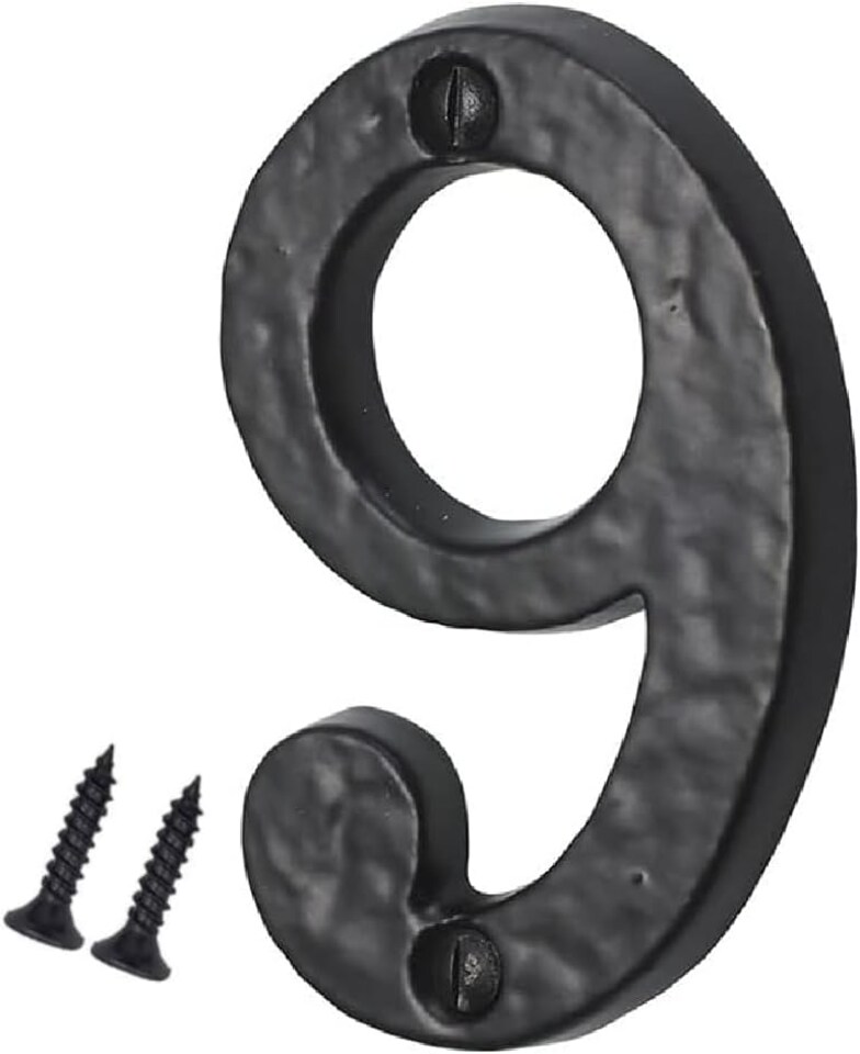 image 1 of 3 Inch Antique Black Cast Iron House Number 9 – Door Numeral with Matching Screws for Front Door, Gate & Wall