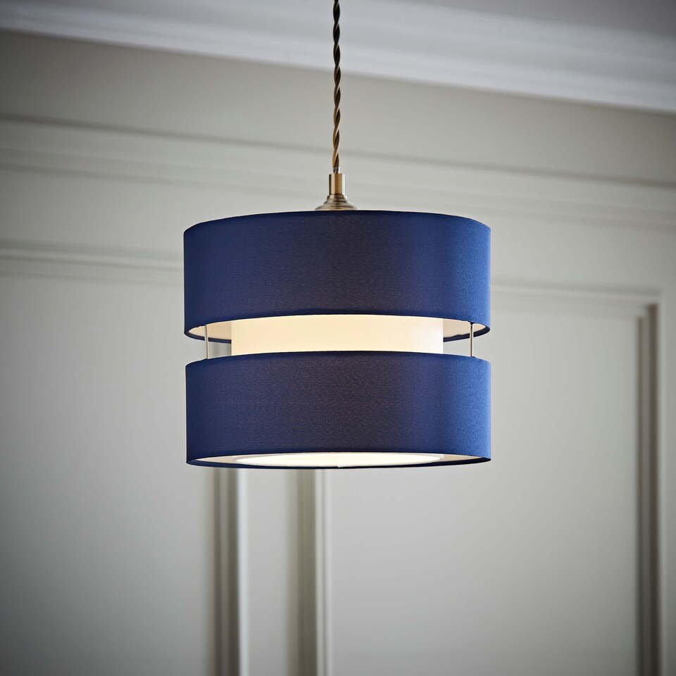 image 1 of ValueLights Sophia Pair of Small Navy 2 Tier Lamp Shades & Bulbs Blue