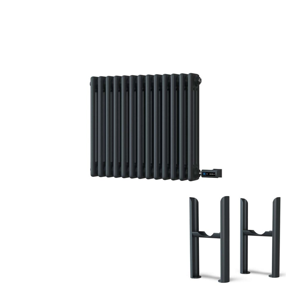 image 1 of Alpha - Anthracite Column Electric Radiator H500mm x W599mm 3 Column 600w Thermostatic WIFI - Feet Included