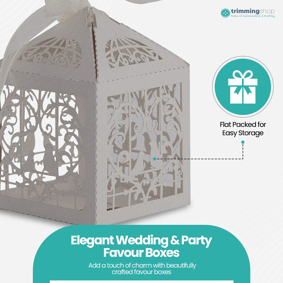 image 1 of Love Birds Wedding Favour Boxes with Organza Ribbon Gift Boxes - 50pcs