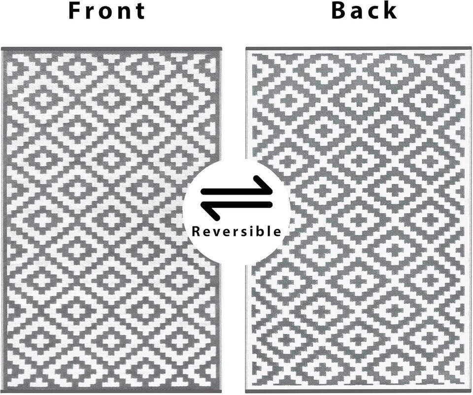 image 1 of Green Decore Lightweight Reversible Stain Proof Plastic Outdoor Rug  Nirvana, Grey/White, 120cmx180cm (4ftx6ft) | Grey