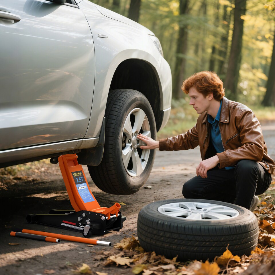 image 1 of HOMCOM 2.5 Ton Hydraulic Low Profile Floor Jack, Heavy Duty Car Trolley Jack Lift with 7.5-47cm Lifting Range, Dual Piston Pump, Wheels, Non-slip Handle for Car Van Garage Tyre Repair Change, Orange