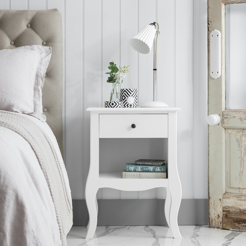 image 1 of Camille Bedside Table 1 Drawer in Classic White