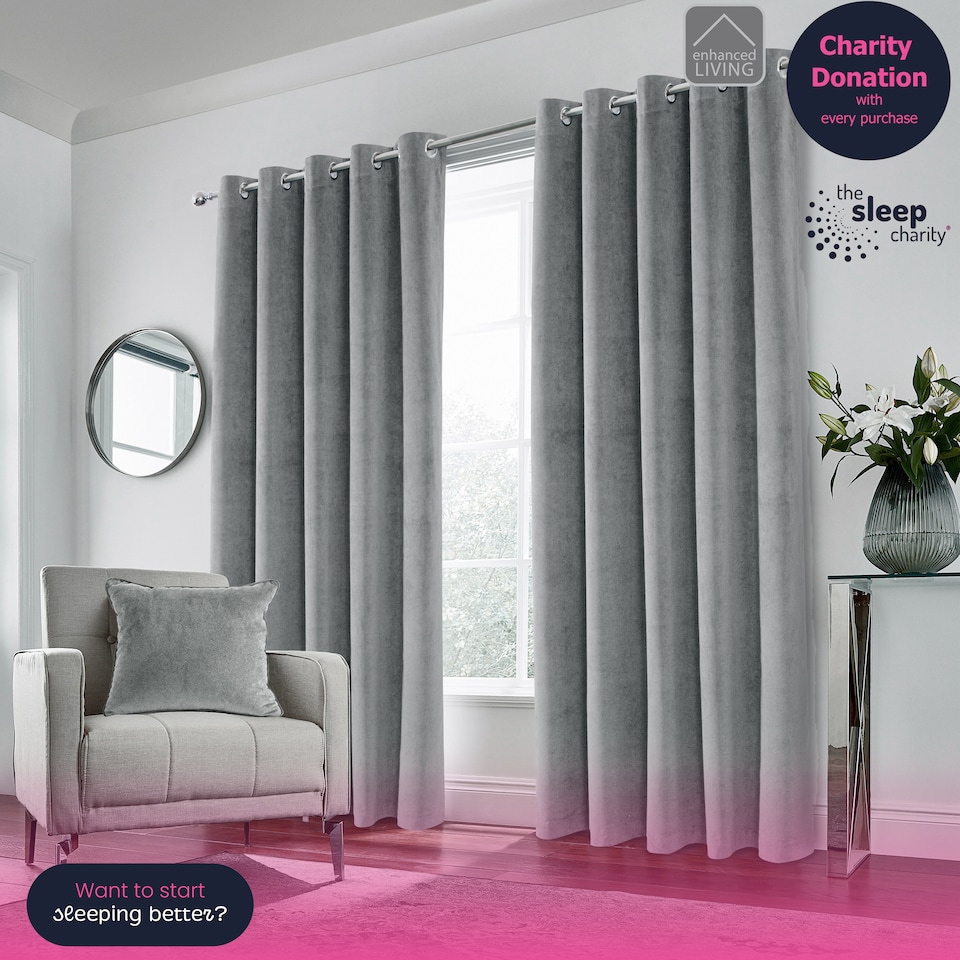 image 1 of Luxury Enhanced Living Grey Velvet, Supersoft, Blackout, Thermal Pair of Curtains with Eyelet Top - 46 x 54 inch (117x137cm) | Grey | Grey | 2