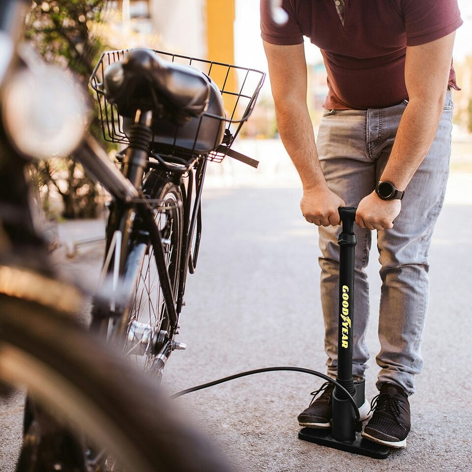 image 1 of Goodyear Bicycle Stand Floor Pump with Pressure Gauge For Bike Cycle Inflatables