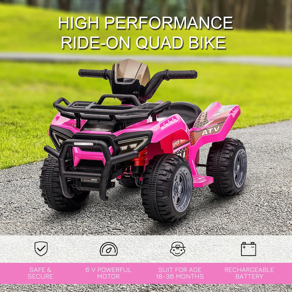 image 1 of HOMCOM 6V Kids Electric Ride on Car Toddler Quad Bike ATV for 18-36 month Pink