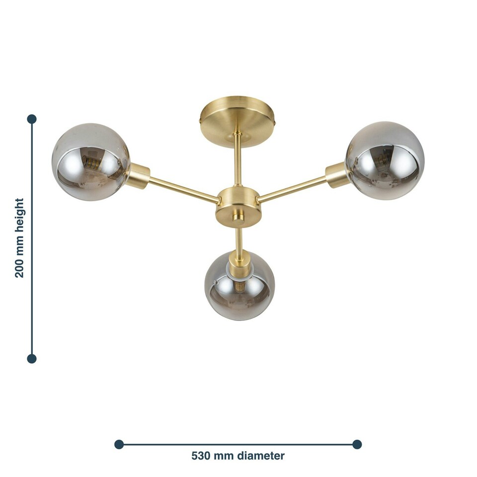 image 1 of First Choice Lighting Set of 2 Toner Satin Brass with Smoke Glass Globes 3 Light Flush Ceiling Lights Bronze | Grey