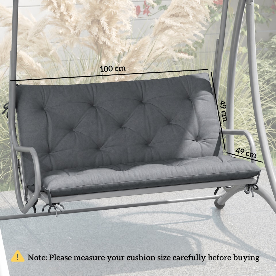 image 1 of Outsunny 2 Seater Garden Bench Cushion Outdoor Seat Pad with Ties | Grey | Dark Grey | 1