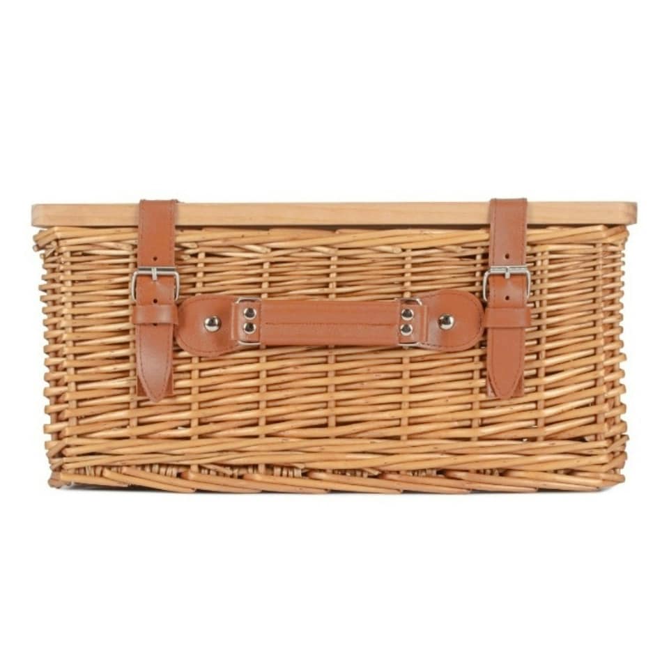 image 1 of Double Steamed Empty Picnic Basket with Pinewood Lid | Brown | M