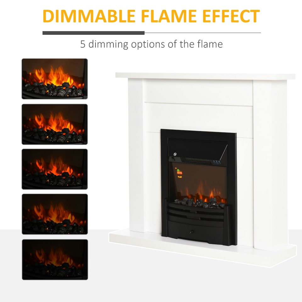 image 1 of HOMCOM 1000W/2000W Electric Fire & Mantelpiece w/ LED Flames Remote Timer