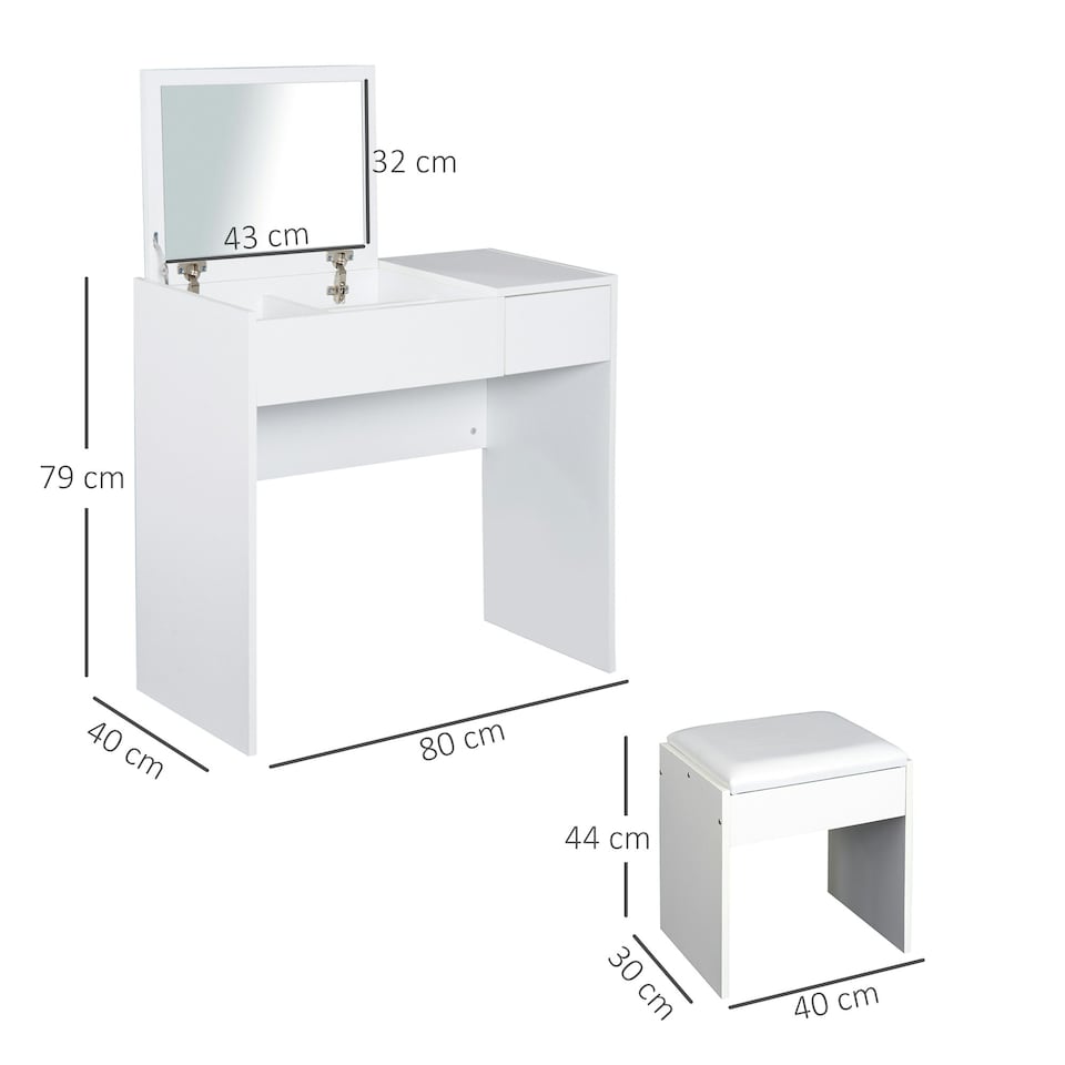 image 1 of HOMCOM Dressing Table Set with Flip-up Mirror Padded Stool Sliding Drawer White