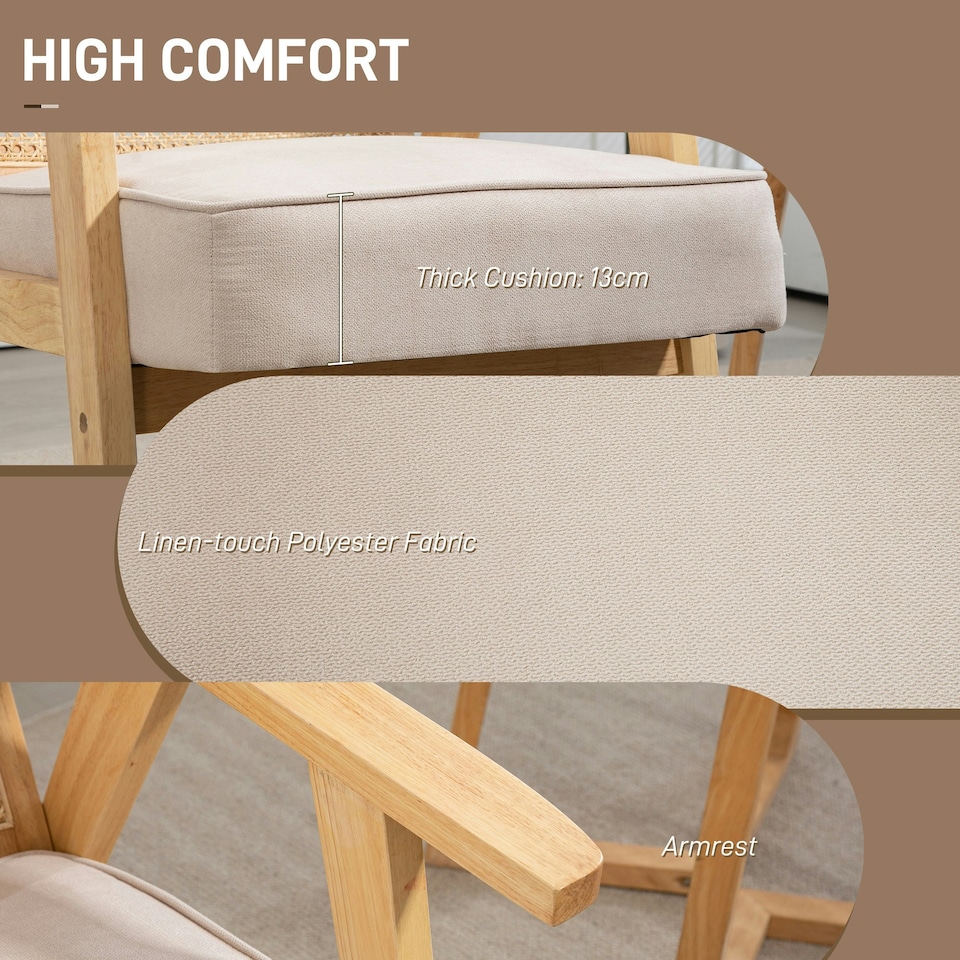 image 1 of HOMCOM Rattan Armchair with Wood Frame Seat Cushion for Living Room Bedroom