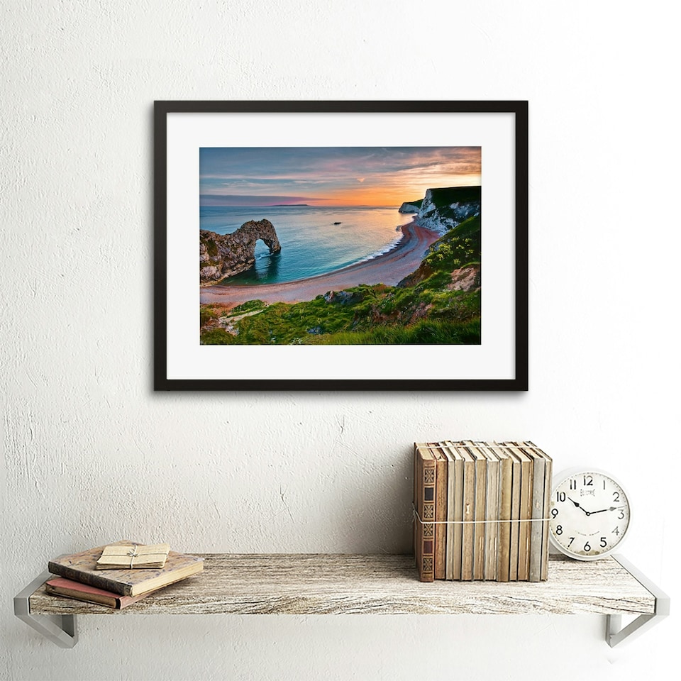 image 1 of Durdle Door Dorset Cliff Seascape Sea Home Decor 12x16" Framed Wall Art Print