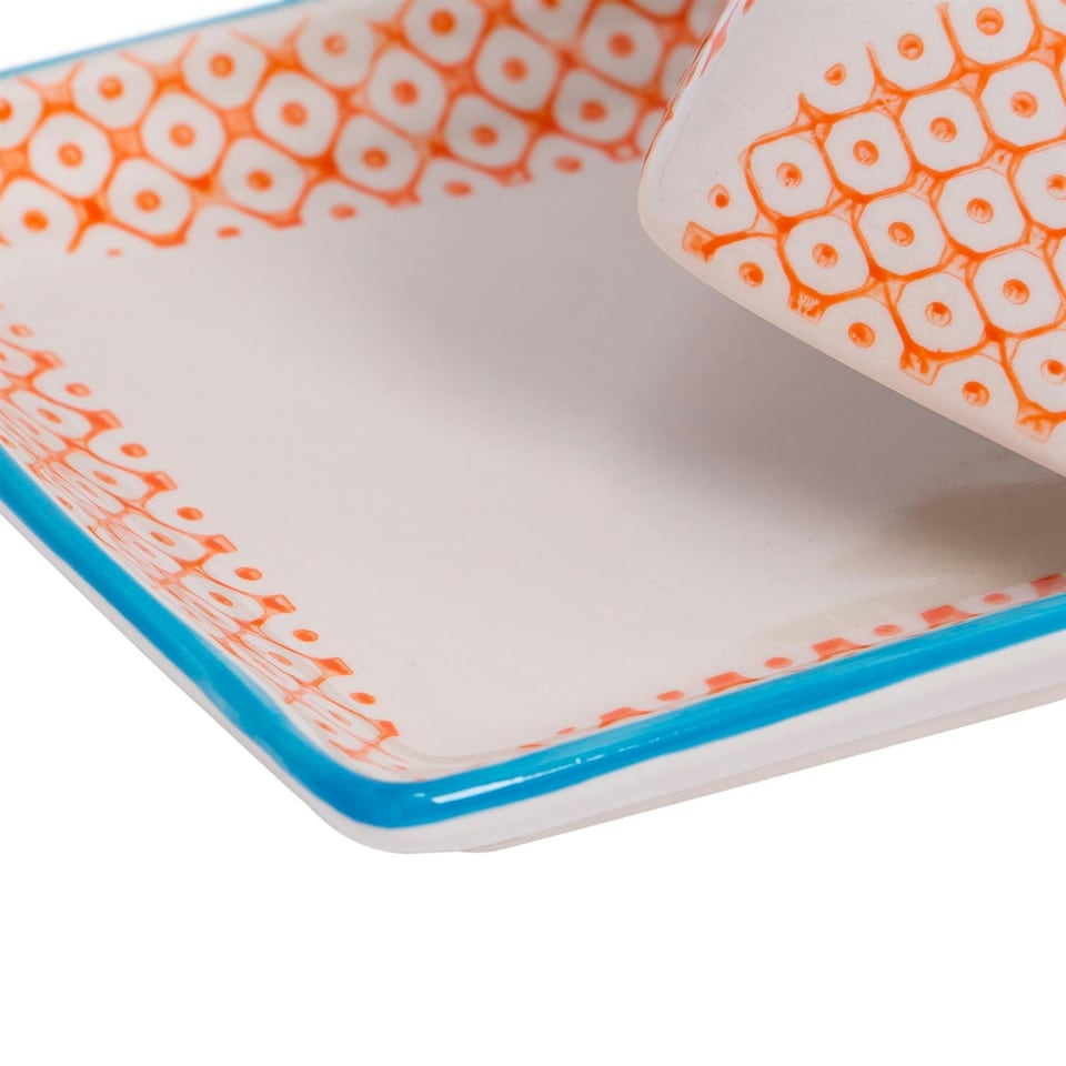 image 1 of Nicola Spring Hand-Printed Butter Dish - 18.5 x 12cm - Orange