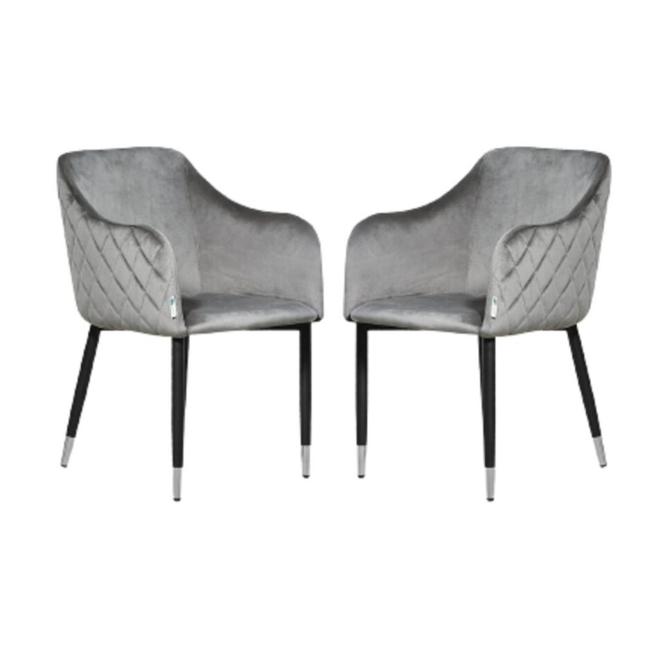 image 1 of Set of 2 Verona Velvet Dining Chairs with Quilted Back & Black Legs - Modern Accent Chair with Silver Foot Tips | Pink