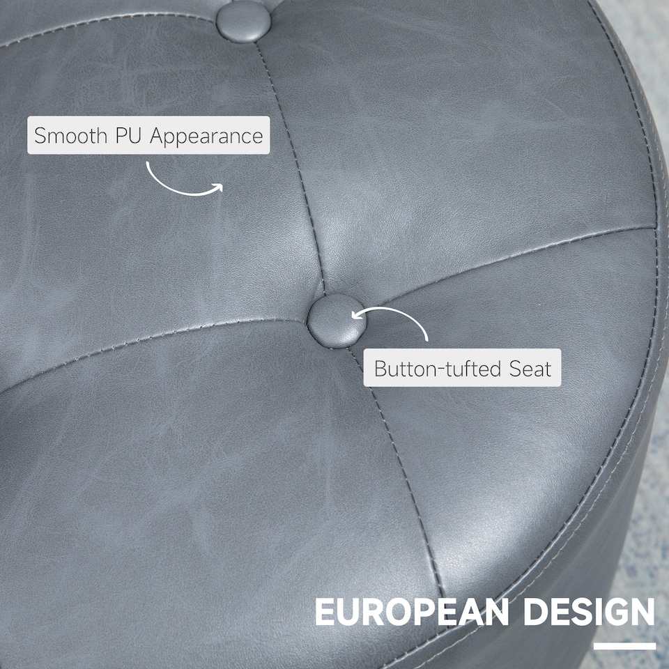 image 1 of HOMCOM 360 Swivel Foot Stool Round PU Ottoman with Thick Sponge Padding and Solid Steel Base, Grey