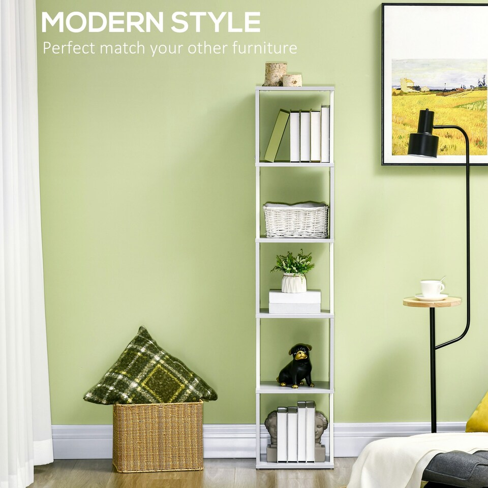 image 1 of HOMCOM 5-Tier Bookshelf Freestanding Bookcase Storage Shelves, Light Grey