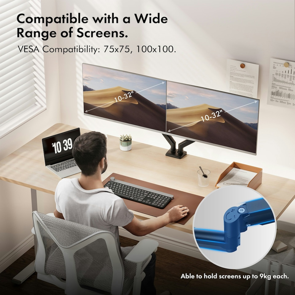 image 1 of VonHaus Gas Powered Dual Monitor Stand for 10-32" Screens