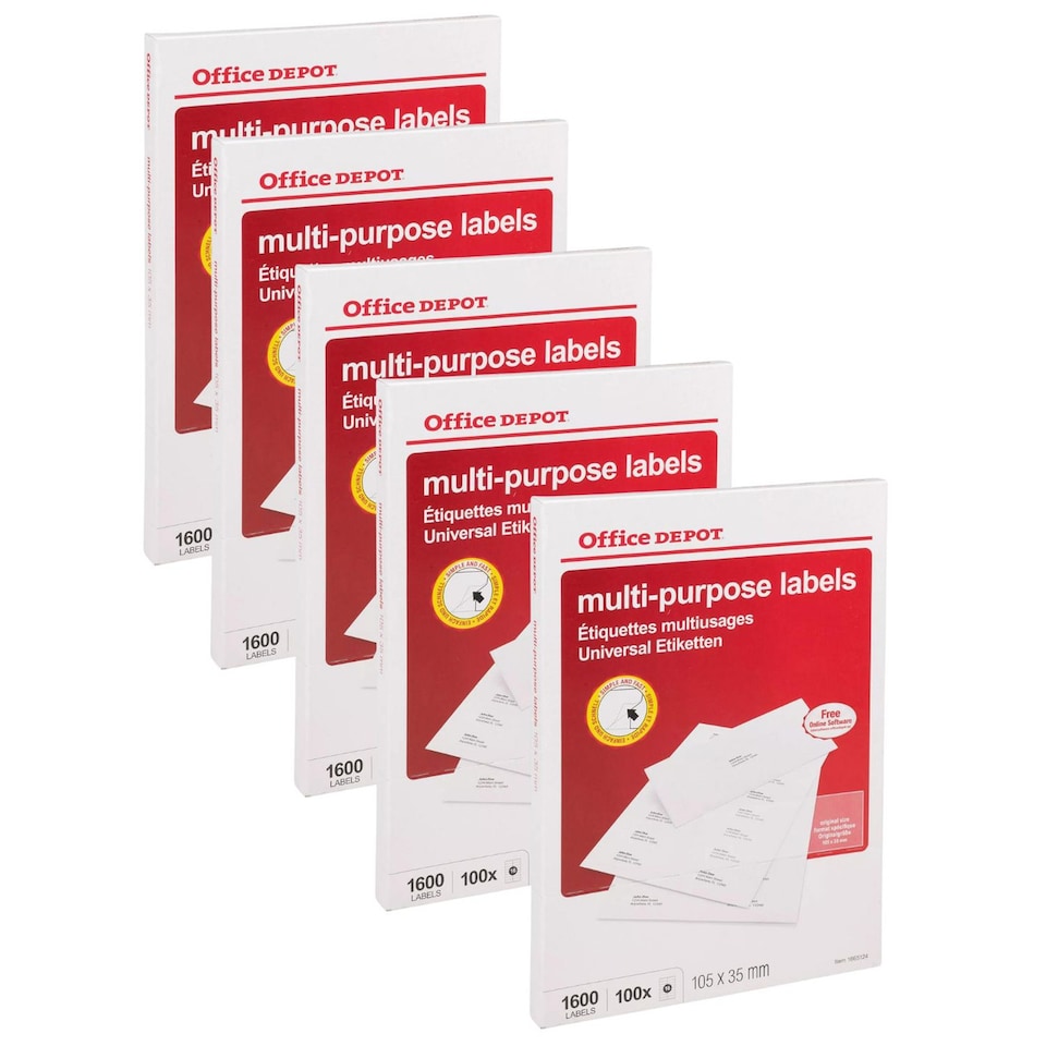 image 1 of Office Depot A4 Multi-Purpose Sticky Sheets 16 Labels | White | 5