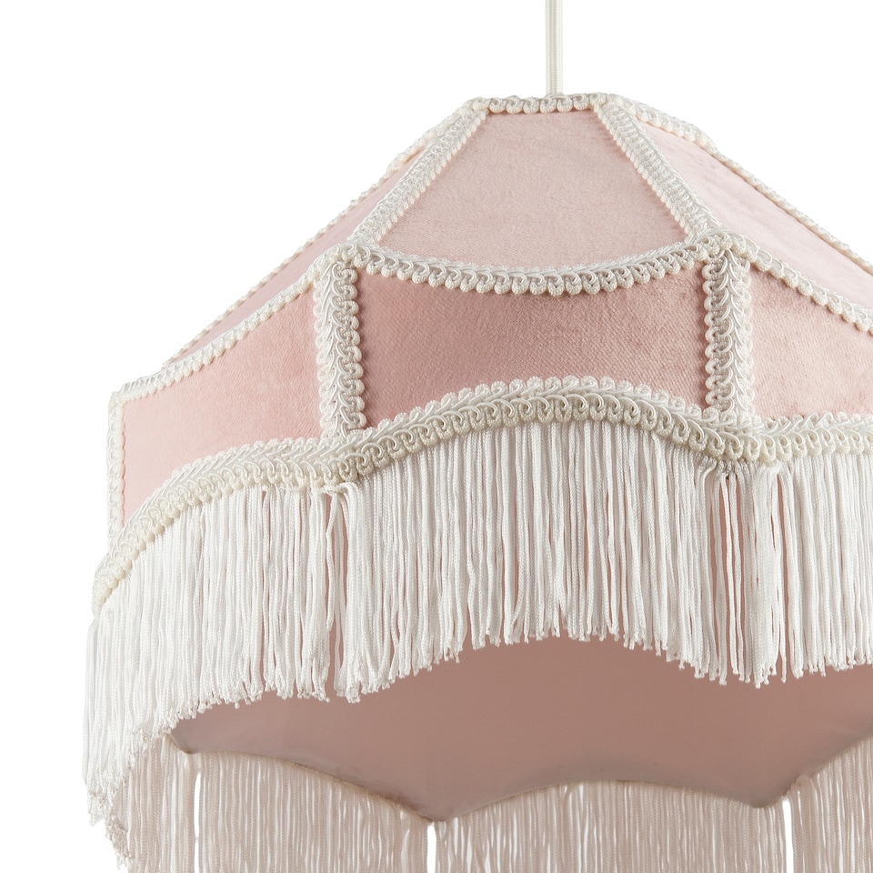 image 1 of Traditional Victorian Empire Lampshade in Soft Blush Pink Velvet with Tassels | Pink