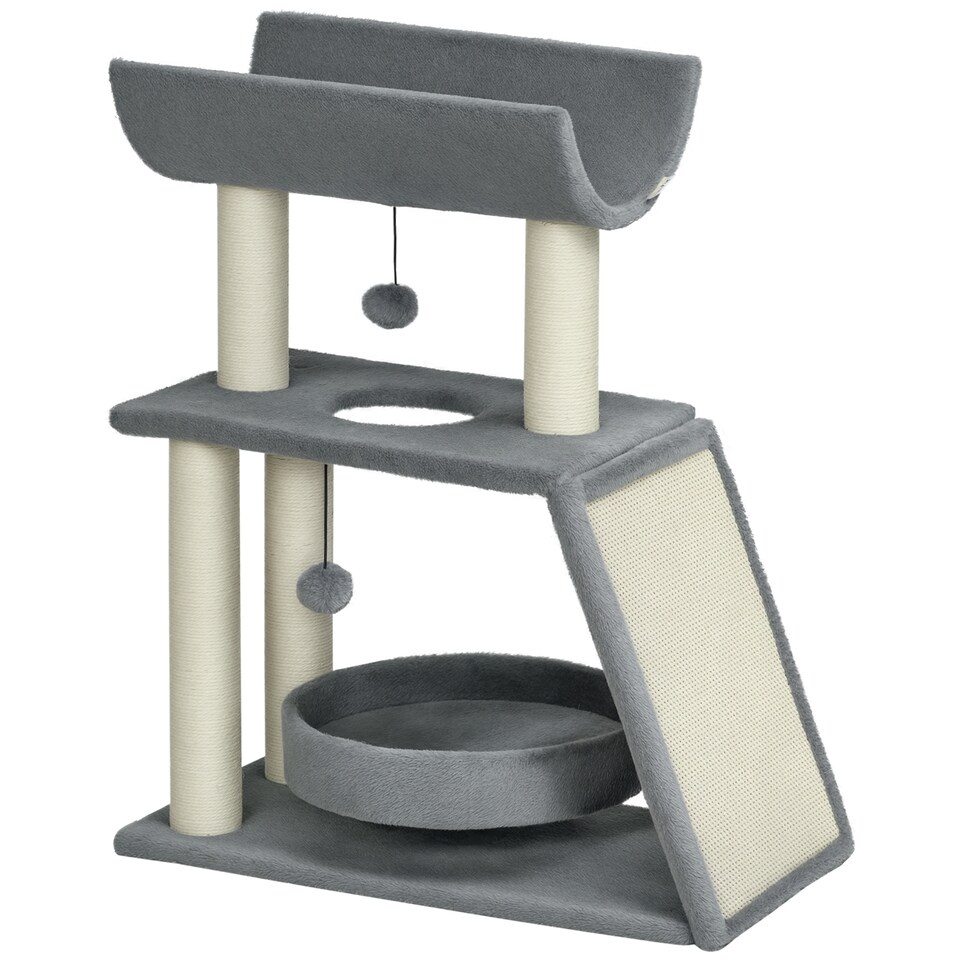 image 1 of PawHut Cat Tree Kitten Tower with Scratching Post Bed Perch Toy