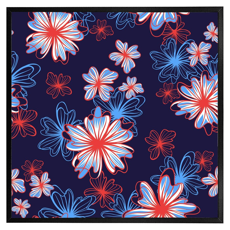 image 1 of Red, white & blue flower print (Picture Frame) Brown | XL