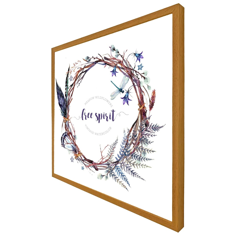 image 1 of Watercolour boho wreath (Picture Frame) Brown | Oak | XL