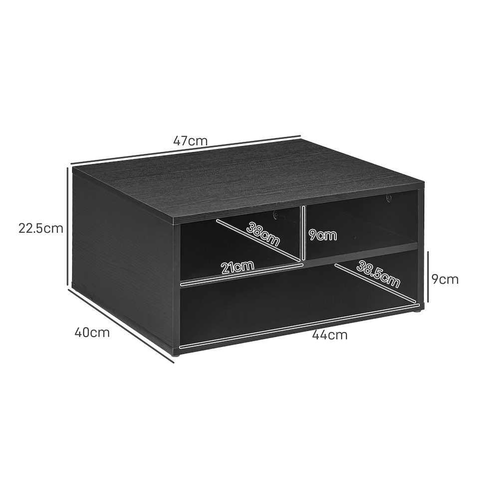 image 1 of HOMCOM Desktop Printer Stand with 3 Open Compartments, Desk Organiser, Black