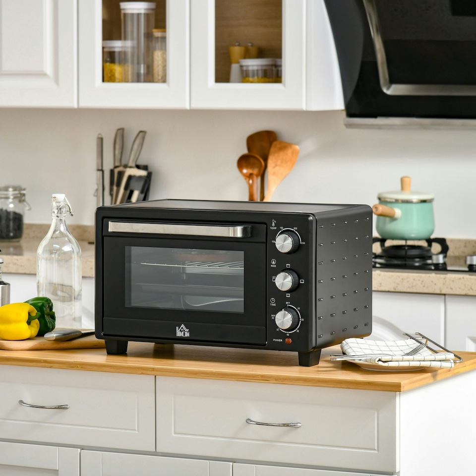 image 1 of HOMCOM Mini Oven 21L Electric Grill w/ Adjustable Temp Timer 1400W, Black
