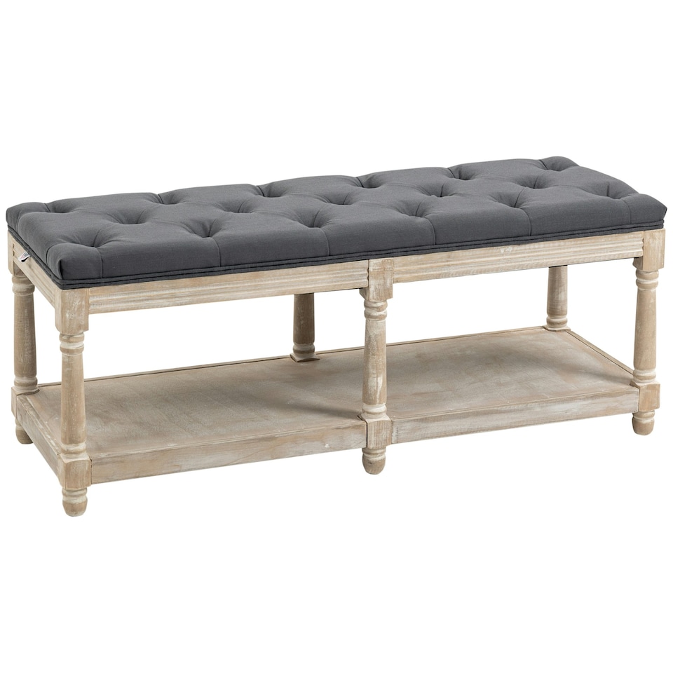 image 1 of Shoe Rack Bench w/ Button Tufted Seat Cushion for  Living Room Hallway Bedroom Grey